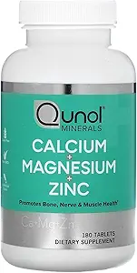 Qunol Calcium 3 σε 1 Δισκία με Ασβέστιο, Μαγνήσιο & Ψευδάργυρο για Ανοσολογική Υποστήριξη, Οστό, Νεύρο, και Συμπληρώματα Υγείας των μυών, 180 Count