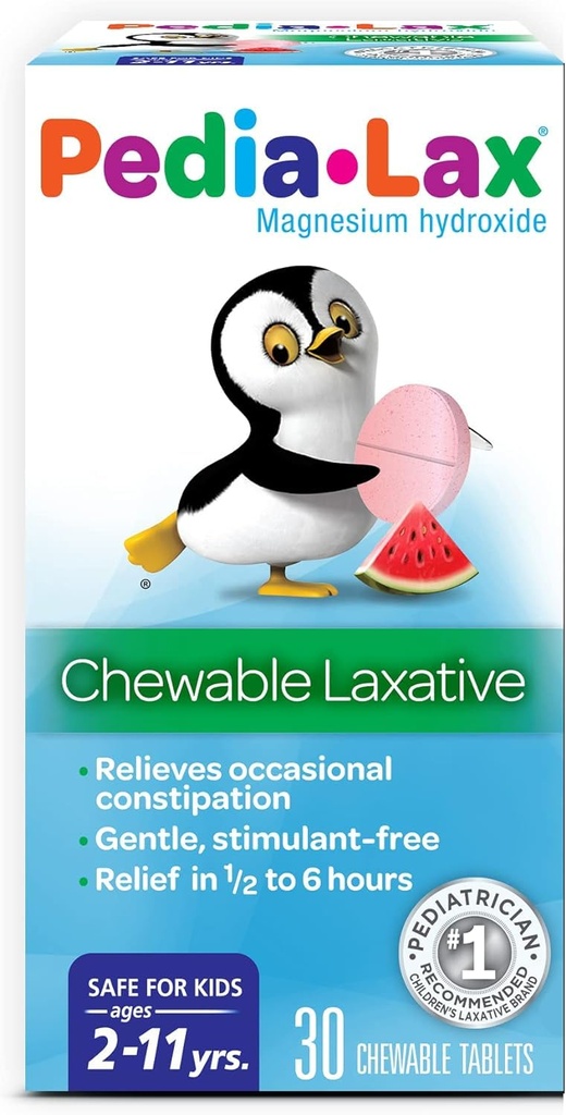 Pedia-Lax Laxative Chewable Tablets for Kids, Ages 2-11, Watermelon Flavor, 30 CT