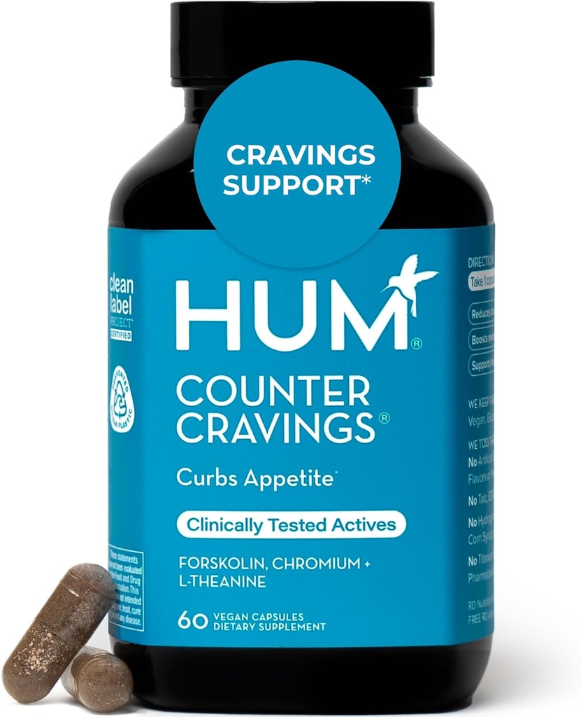 HUM Counter Cravings Chromium Συμπληρώματα με L Theanine, Seaweed Extract & Forskolin για να βοηθήσει την υποστήριξη των ορεκτικών, Ravings, και Ρουτίνες, Χωρίς γλουτένη, Caffeine Free Formula, 60 Vegan Κάψουλες