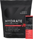Sports Research Hydrate Electrolytes Powder Packets - Χωρίς ζάχαρη & Φυσικά Γεύση με Βιταμίνες, Ορυκτά και Νερό καρύδας - Υποστηρίζει Ενυδάτωση - 16 Πακέτα - Ρόδι κερασιού