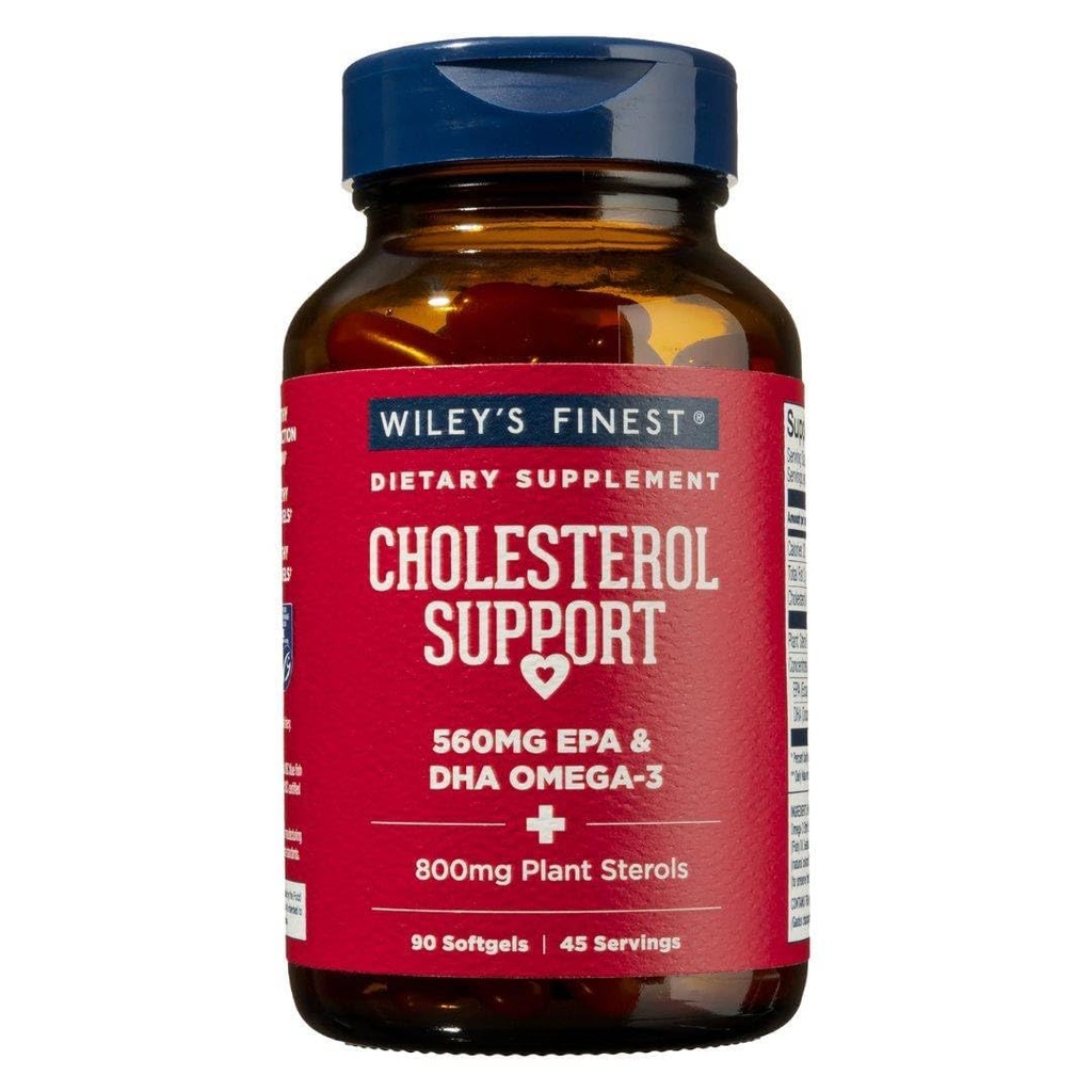 Wiley's Finest Wild Alaska's Fish Oil Cholesterol Support - Συμπλήρωμα υγείας καρδιάς για άνδρες και γυναίκες - 560mg Omega-3s - 90 Softgels (45 εξυπηρετούν)