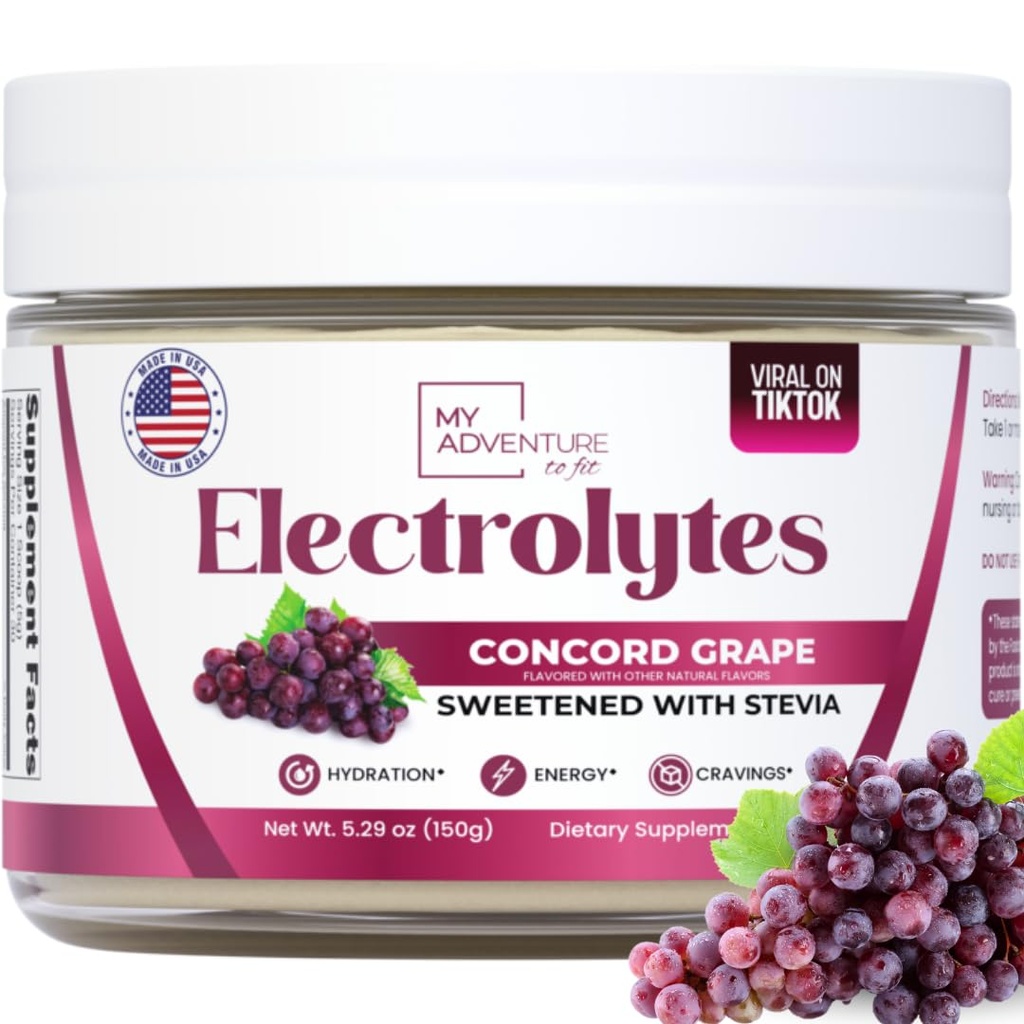 Zero Sugar - Concord Grape Electrolytes Powder - Πολύ αναζωογονητική ενυδάτωση - Caffeine Free Energy με όλα τα φυσικά συστατικά - Vegan, Keto & Paleo - Sugar Free Electrolytes Drink Mix - 30 Μερίδες