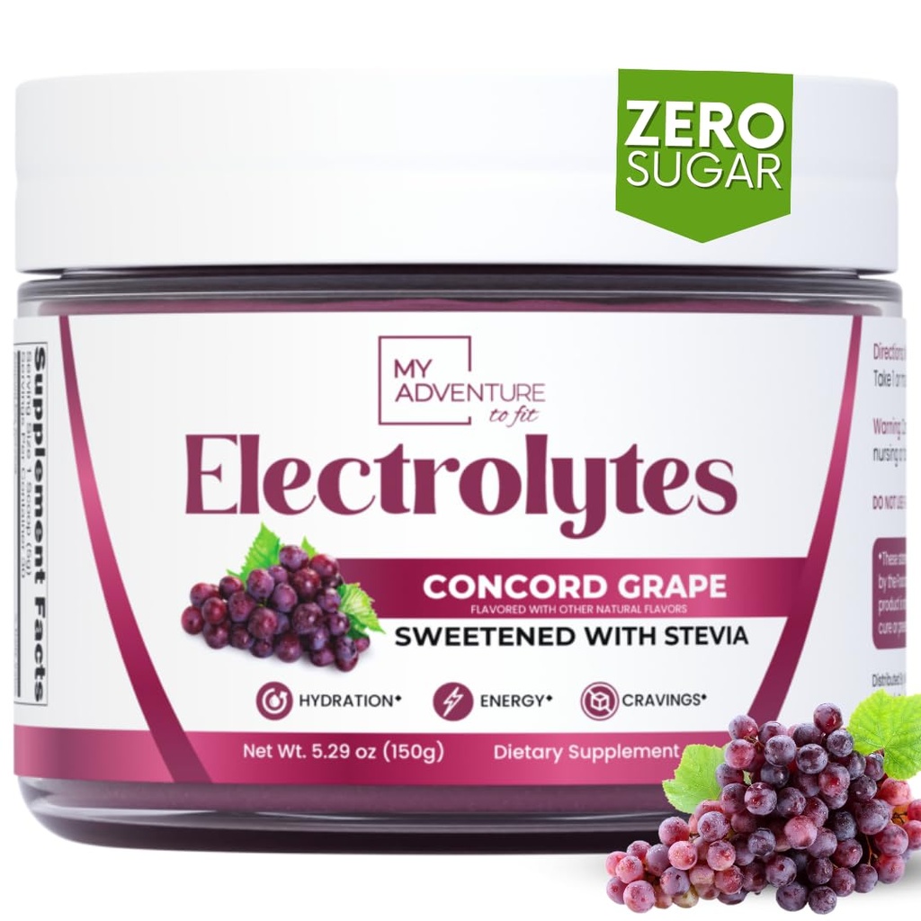 Zero Sugar - Concord Grape Electrolytes Powder - Very Refreshing Hydration - Caffeine Free Energy with All Natural Ingredients - Vegan, Keto & Paleo - Sugar Free Electrolytes Drink Mix - 30 Servings