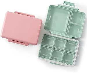 2 Pack 9 Compartments Travel Pill Organizer Box Moisture Proof Small Pill Case for Pocket Purse Daily Pill Holder Container for Medicine Vitami