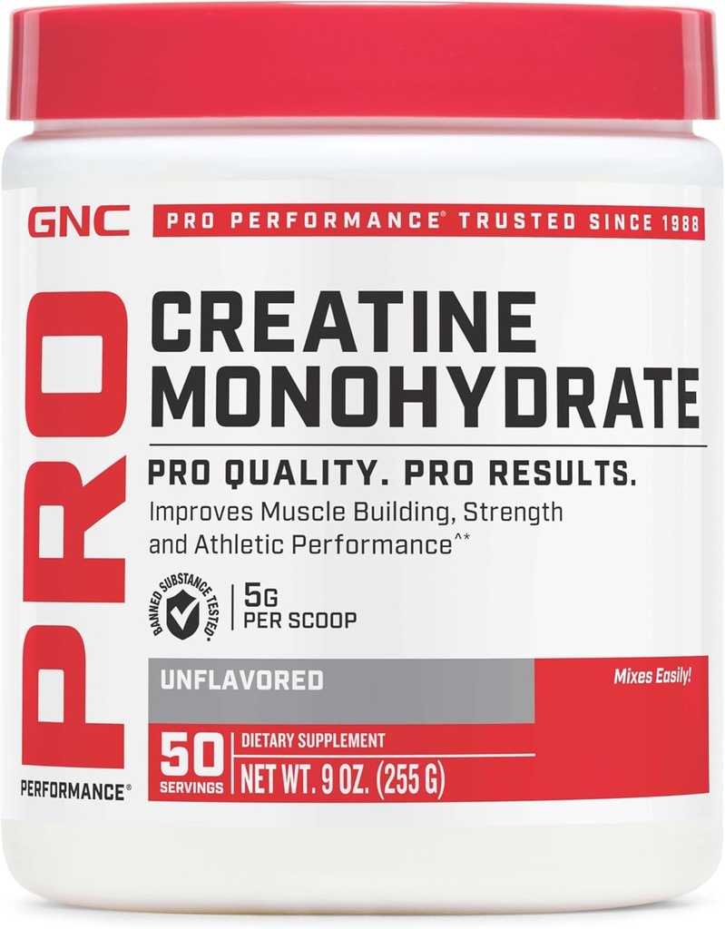 GNC Pro Performance Creatine Monohydrate Powder for Women & Men, 5g Creatine Per Serving, Μυϊκό Κτίριο, Παραγωγή Ενέργειας, Αντοχή, Απόδοση, 50 Υπηρεσίες