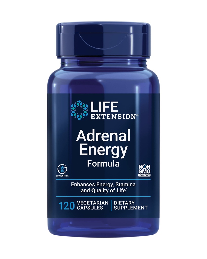 Επέκταση ζωής Adrenal Energy Formula, Βοηθά στην αναστολή των επιπτώσεων του στρες, ιερό Βασίλειο, cordyceps, μπακόπα και ashwagandha, Γλουτένη χωρίς, μη ΓΤΟ, χορτοφάγοι, 120 κάψουλες