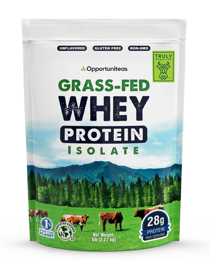 Opportuniteas Grass Fed Whey Isolate Protein Powder - Μη αρωματισμένη σκόνη 28g πρωτεΐνης χωρίς τεχνητά γλυκαντικά, ορμονικές αγελάδες, μη GMO - 5lb