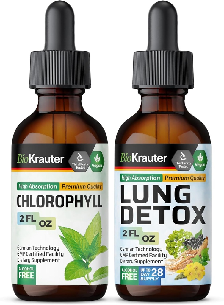 BIO KRAUTER Chlorophyll Tincture 2 Fl. Oz. & Lung Detox Tincture 2 Fl. Oz.