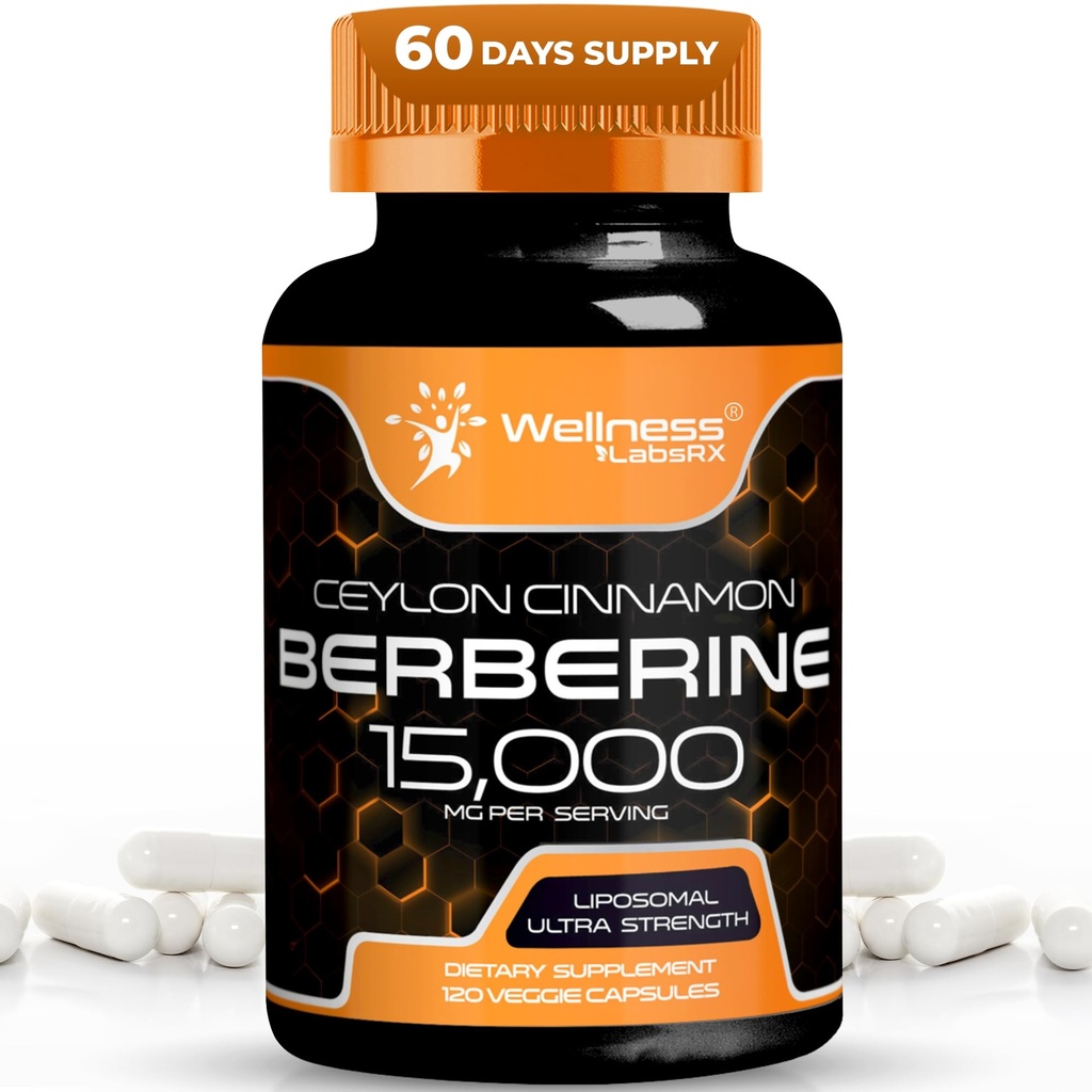 WELNESS LABSRX Berberine Supplement 15.000mg - Βερβερίνη με Κεϋλάνη Κανέλα, Γενική Wellness Υποστήριξη Κάψουλες - 120 Κάψουλες (πακέτο του 1)