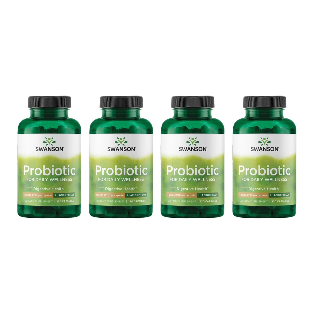 Swanson Probiotic - Digestive Health Supplement w/ 1 Δισεκατομμύριο CFU ανά κάψουλα - Φυσική Φόρμουλα Υποστήριξη Bowel Regularity & Daily Wellness - (120 Κάψουλες) (4 Συσκευασία)