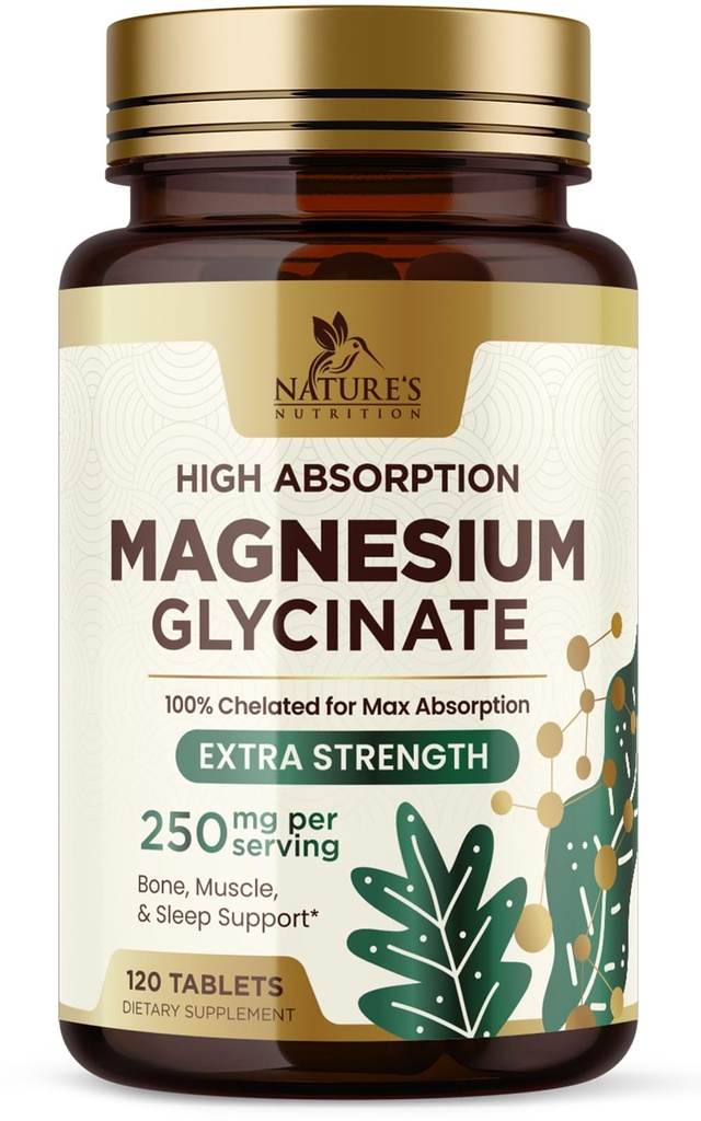 Magnesium Glycinate 250mg Per Serving - 100% Chelated Magnesium Supplement - High Absorption Mag Glycinate Supports Sleep, Heart Health, Bone, & Muscles - Gluten Free, Vegan, USA Bottled - 120 Tablets