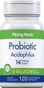 Piping Rock Probiotic Acidophilus Capsules for Women and Men | 3 Billion Live Cultures | 120 Pills | 14 Strains Supplement | Non-GMO, Gluten Free