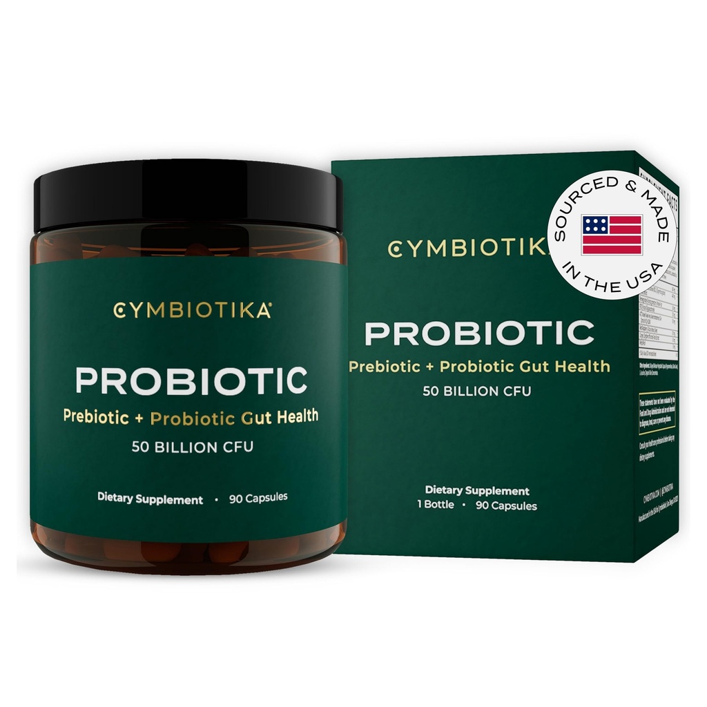 CYMBIOTIKA Probiotic + Prebiotic, 60 Billion CFU - 19 Strains, συμπλήρωμα υγείας για γυναίκες & άνδρες, ανοσοποιητική υποστήριξη, Digestive Health, & Gut Balance, 90 κάψουλες, 1 μήνα προσφοράς, Made in USA