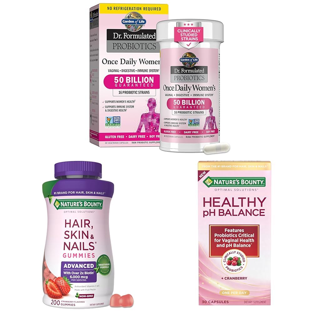 Κήπος της Ζωής & της Φύσης Μπάουντι Women’s Wellness Ημέρα του Αγίου Βαλεντίνου Bundle-Digestive & Κολπική Υγεία Υποστήριξη, μαλλιά, δέρμα & νύχια Pectin Gummies με Biotin, Κολπικά Προβιοτικά με Cranberry, 30-200ct