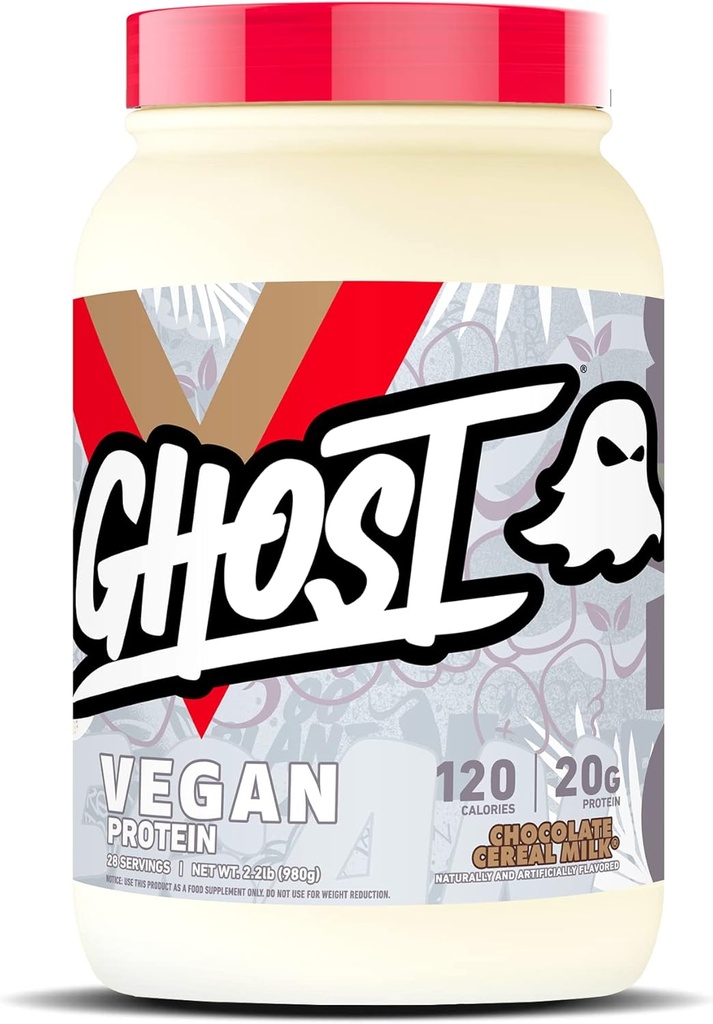 GHOST Vegan Protein Powder, Chocolate Cereal Milk - 2lb, 20g Protein - Φυτική βάση Pea & Organic Pumpkin Protein - -Post Workout & Nutrition Shakes, Smoothies, & Bakeing - Σόγια & Γλουτένη-Free