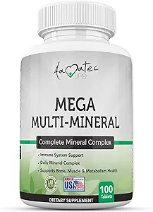 Aamatec Life Multi Minerals Supplement Complete Mineral Complex with Vitamin D3, Calcium, Magnesium, Zinc & Iodine Bone, Muscle, Metabolism & Immune Support Mega Multi-Mineral Supplement 100 Tablets