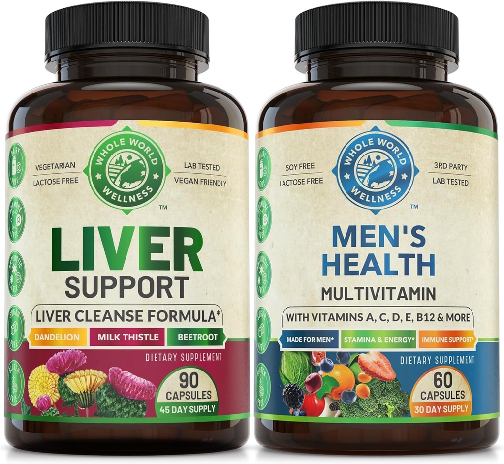 Liver Cleanse Detox Repair Formula & Mens Daily Multivitamins Bundle (Ένα μπουκάλι το καθένα). Συλλογικά υποστηρίζει την υγεία του ήπατος, ολιστική ευεξία, ενισχυμένη ενέργεια, Stamina & Performance. USA Made (στα Αγγλικά).