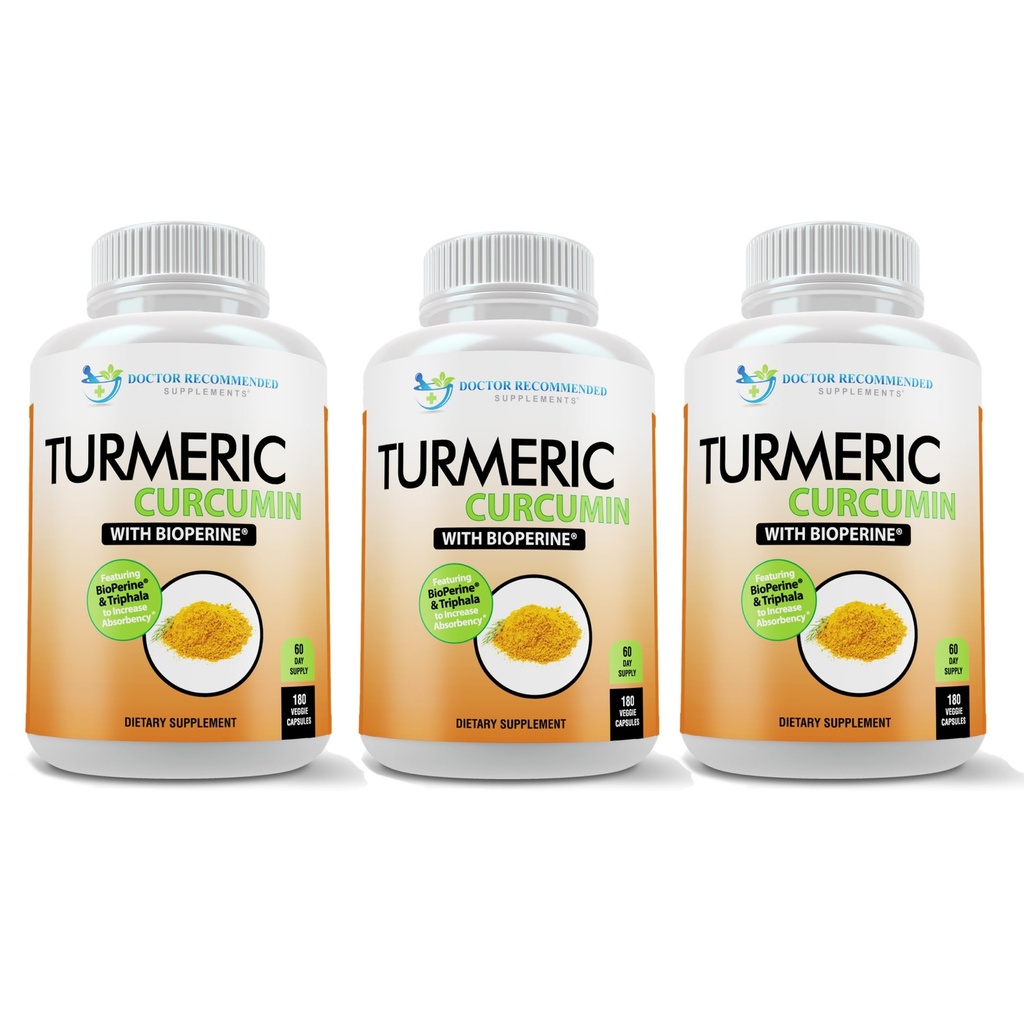 Turmeric Curcumin Supplement - 2250mg/d - Veggie Caps - 95% Curcuminoids with Black Pepper Extract (Bioperine) - 750mg Caps - 100% Organic - Πιο Ισχυρός Κουρκουμάς (Pack of 3)