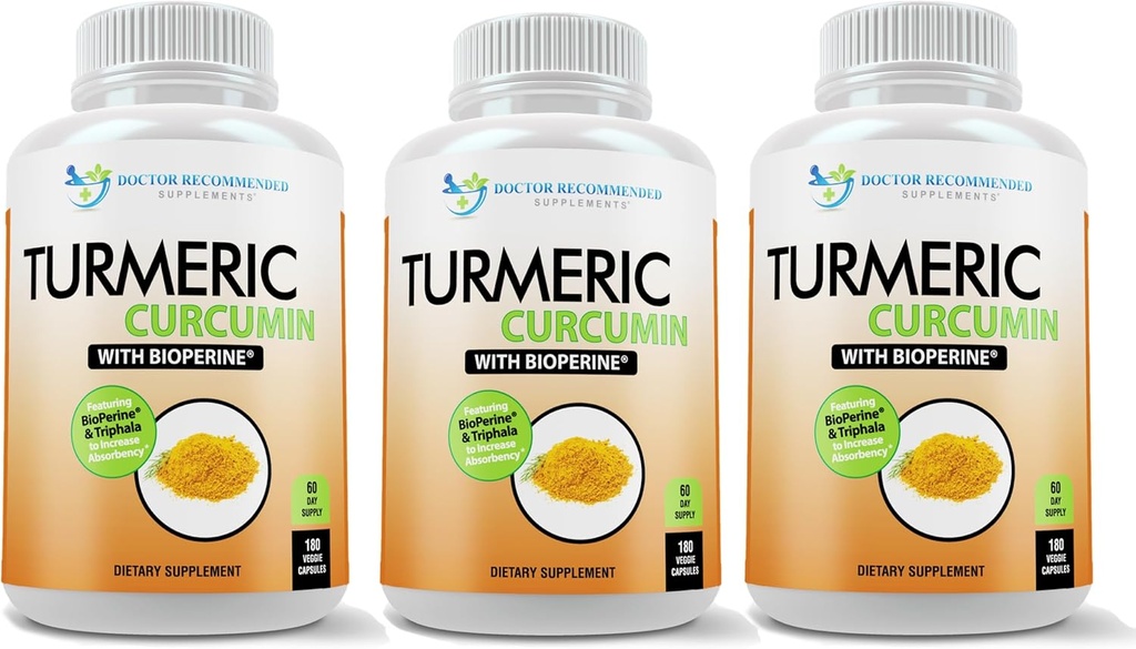 Turmeric Curcumin Supplement - 2250mg/d - Veggie Caps - 95% Curcuminoids with Black Pepper Extract (Bioperine) - 750mg Caps - 100% Organic - Πιο Ισχυρός Κουρκουμάς (Pack of 3)