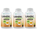 Turmeric Curcumin Supplement - 2250mg/d - Veggie Caps - 95% Curcuminoids with Black Pepper Extract (Bioperine) - 750mg Caps - 100% Organic - Πιο Ισχυρός Κουρκουμάς (Pack of 3)