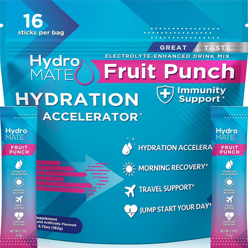 HydroMATE Ηλεκτρολυτές σκόνης Punch Punch Hydration Packets χαμηλής ζάχαρης 16 Count