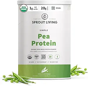 Sprout Living Organic Pea Protein Powder, Unflavored, 20 Grams of Plant Based Organic Protein Powder Without Artificial Sweeteners, Non Dairy, Non-GMO, Vegan, Gluten Free (2 Pound, 38 Servings)