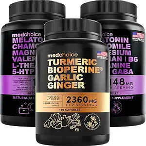 MEDCHOICE Turmeric & Ginger (120ct) και Sleep Melatonin (180ct) Συμπλήρωμα Bundle - Wellness Duo για Joint, Digestion, Sleep, & Immune Support - Vegan, Non-GMO, Gluten-free