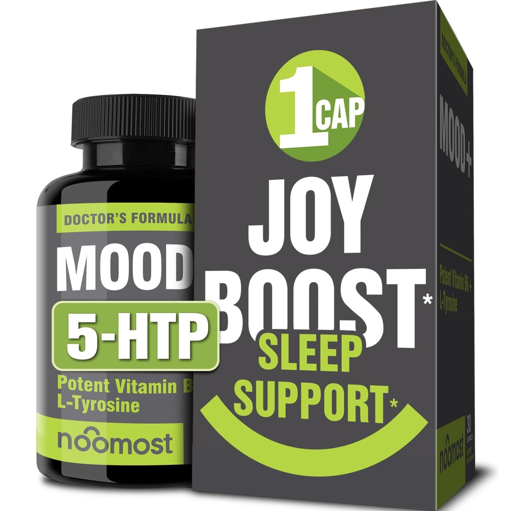 NooMost Mood συμπλήρωμα υποστήριξης για Mood Boost, ήρεμο μυαλό & σώμα, αντίδραση στρες, συμπλήρωμα ενέργειας – φυτικά προσαρμογόνα: Ashwagandha, L Τυροζίνη, 5 HTP, πάθος λουλούδι, 30 κόμητες