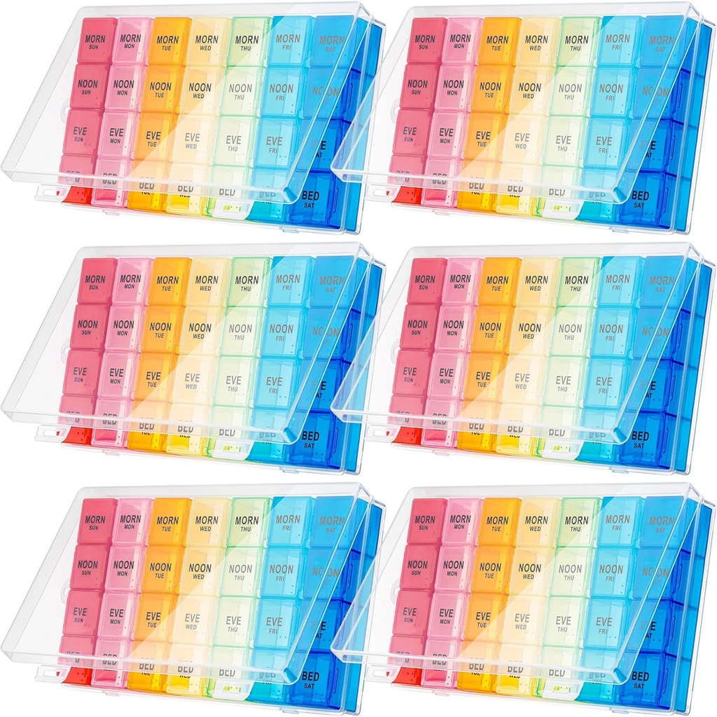 Hsei 6 Pack Weekly Pill Organizer Box 4 Times a Day 7 Day Αδιάβροχη Υπόθεση Χάπια Big Medication Box Ταξίδι Καθημερινή Δοχείο για Βιταμίνες Fish Oil Συμπληρώματα
