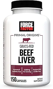 FORCE FACTOR Primal Origins Beef Liver Capsules, Grass Fed Beef Organ Supplement, Pasture-Raised, Hormone & Antibiotic Free, Non-GMO, 150 Capsules