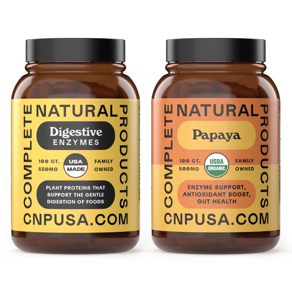 Complete Natural Products Organic Papaya Enzymes 100 Κάψουλες & Digestive Enzymes 100 Κάψουλες Bundle
