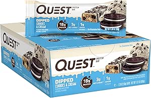 Quest Διατροφή βουτηγμένη σοκολάτα cookies & Cream Protein Bars, Υψηλής πρωτεΐνης, χαμηλής υδατανθράκων, χωρίς γλουτένη, Keto Φιλικό, 12 Count