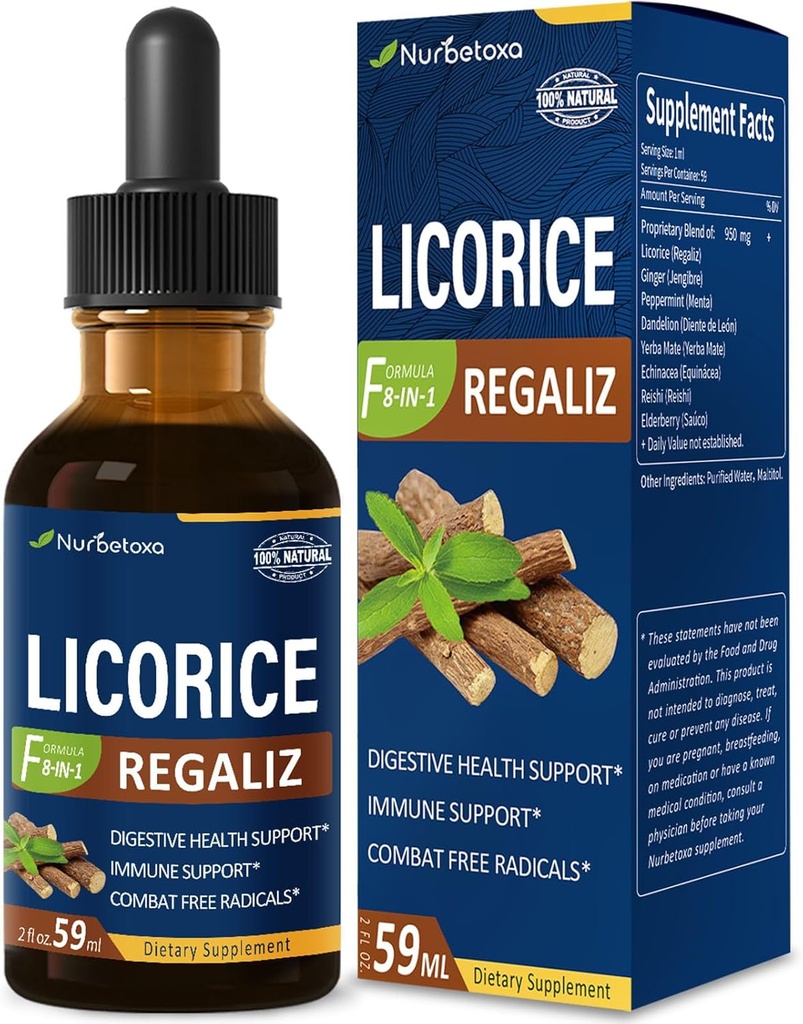 Σταγόνες εκχύλισμα ρίζας γλυκόριζας για Digestive Health, Natural Herbal Bloating Relief and Immune Support Liquid Timcture Supplement with Dandelion, Peppermint, Ginger. extrato de Regaliz. 2oz