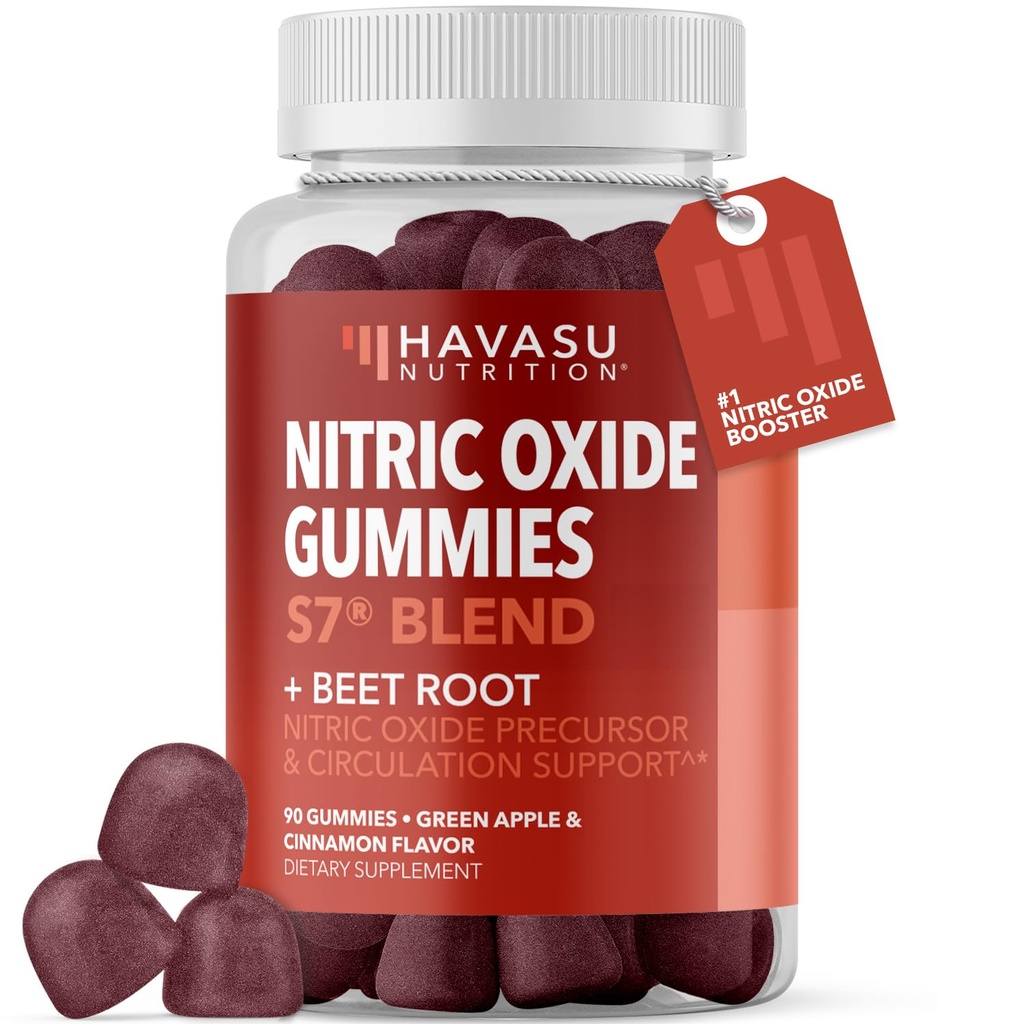Nitric Oxide Gummies for Men and Women with L-Arginine and Beet Root - ΟΧΙ Gummies for Endurance and Recovery - 90 Count - Green Apple and Cinnamon Flavor - Vegan, Non-GMO, 1 Μήνας Προμήθεια