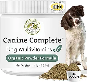 Wholistic Organics Pet Canine Complete - Σκύλος Multivitamin σε σκόνη - 1 Lb - Daily Dog Βιταμίνες και Συμπληρώματα για Σπιτικά Τρόφιμα - ανοσοποιητικό σύστημα, δέρμα, παλτό & Γενική Υγεία - Μικρή και Μεγάλη Φυλή