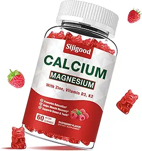 Calcium Magnesium Zinc Gummies – Calcium with Vitamin D3 & K2, Calcium Citrate Gummies for Bone, Muscle, Calm & Zzz Support –High Absorption Magnesium, Raspberry Flavored, 60 Count