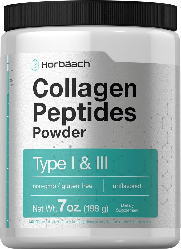 Horbäach Collagen Peptides Powder 7oz | Type I and III | Unflavored Multi Collagen Protein and Amino Acids | Gluten Free, Keto & Paleo Friendly