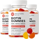 iRestore Gummy Βιταμίνες μαλλιών, Vegan Biotin Gummies για δέρμα μαλλιών και νύχια, Gummies ανάπτυξη μαλλιών για γυναίκες & άνδρες, Biotin 10.000mcg, 3PK