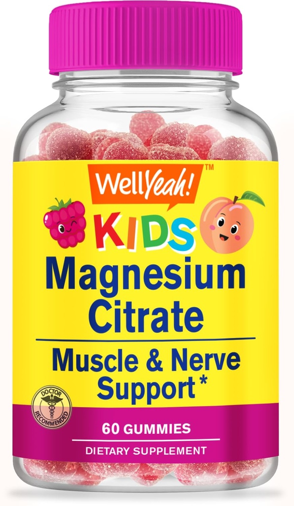 WellYeah Μαγνήσιο Citrate Gummies για τα παιδιά - Chewable Stress Relief συμπλήρωμα για τα παιδιά - φυσική ηρεμία, υποστήριξη Mood, μη-GMO, Χωρίς γλουτένη - Φυσικό άρωμα - 60 Gummies