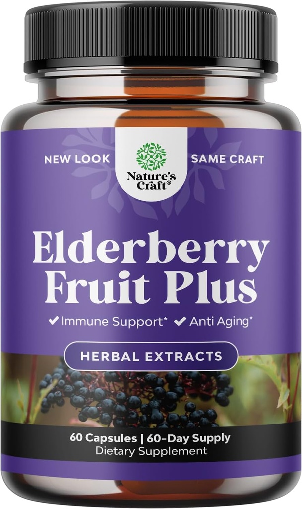 Black Elderberry Capsules Antioxidant Supplement - Elderberry Immune Support Skin Supplement with Skin Vitamins and Sambucus Extract - Immune System Support