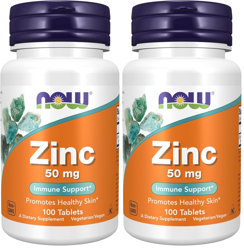 NOW Foods Supplements, Zinc (Zinc Gluconate) 50 mg, Supports Enzyme Functions*, Immune Support*, 100 Tablets (Pack of 2)