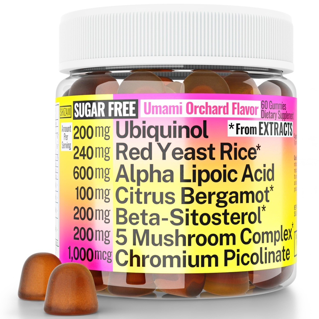 Red Yeast Rice Alpha Lipoic Acid Ubiquinol CoQ10 Citrus Bergamot Beta-Sitosterol Chromium Picolinate Sugar-Less Gummies w Lion's Mane Turkey Tail Reishi Cordyceps Chaga, Pills Capsules Συμπλήρωμα Alt
