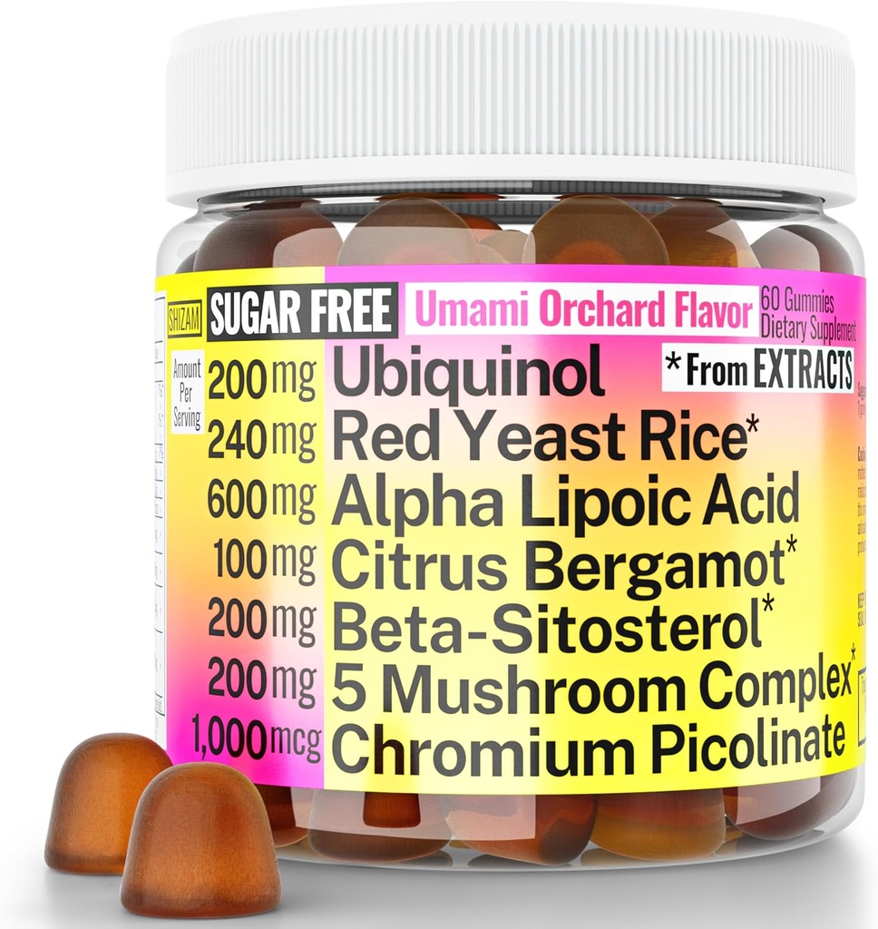 Red Yeast Rice Alpha Lipoic Acid Ubiquinol CoQ10 Citrus Bergamot Beta-Sitosterol Chromium Picolinate Sugar-Less Gummies w Lion's Mane Turkey Tail Reishi Cordyceps Chaga, Pills Capsules Συμπλήρωμα Alt