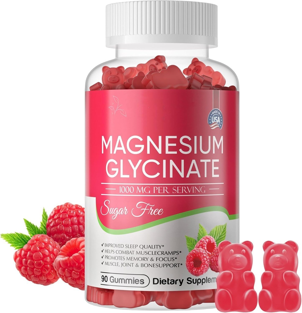 Magnesium Glycinate Gummies 700mg, Sugar Free Magnesium Glycinate, Magnesium Complex Potassium Supplement with Potassium, VitaminD, B6 for Calm Support & Sleep for Adults - 60 Raspberry Gummies