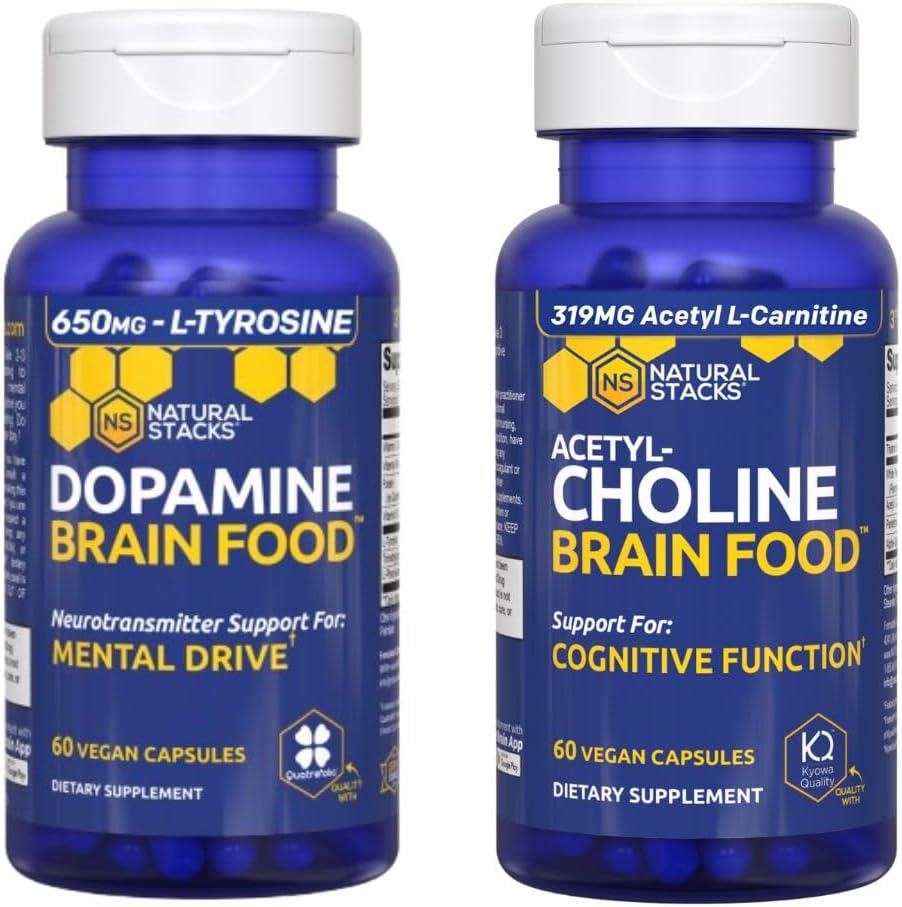 NATURAL STACKS Dopamine & Acetylcholine Brain Food Bundle - Υποστηρίζει την ψυχική οδήγηση και τη γνωστική λειτουργία * - 120 Σύνολο καψακίων