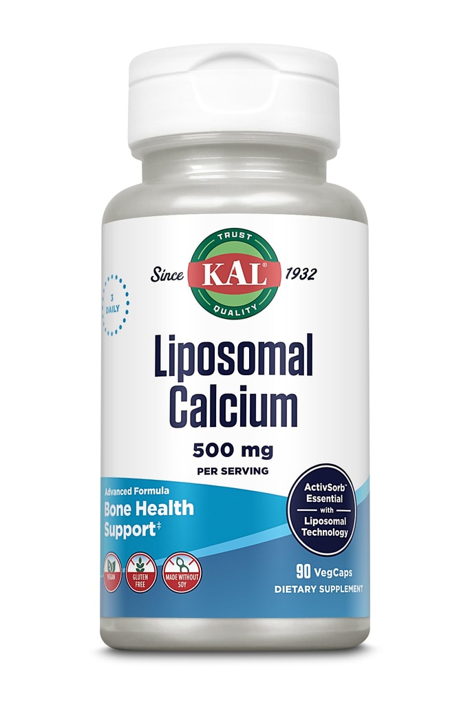 KAL Λιποσωμικό ασβέστιο 500 mg, συμπλήρωμα ασβεστίου υψηλής απορρόφησης, βασική υποστήριξη ασβεστίου, Vegan, χωρίς γλουτένη, χωρίς σόγια, 30 υπηρεσίες, 90 VegCaps