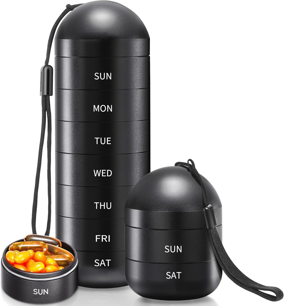 Zannaki XL Metal Travel Pill Organizer, Extra Large Waterproof Weekly Pill Box, Αλουμινίου Κράμα Pill Case Container, BPA Free 7 Day Daily Medicine Organizer Holder for Vitamin, Fish Oil, Συμπλήρωμα