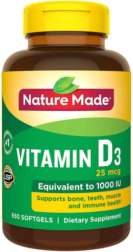 Φύση Φτιαγμένη βιταμίνη D3 25 mcg., 650 Softgels