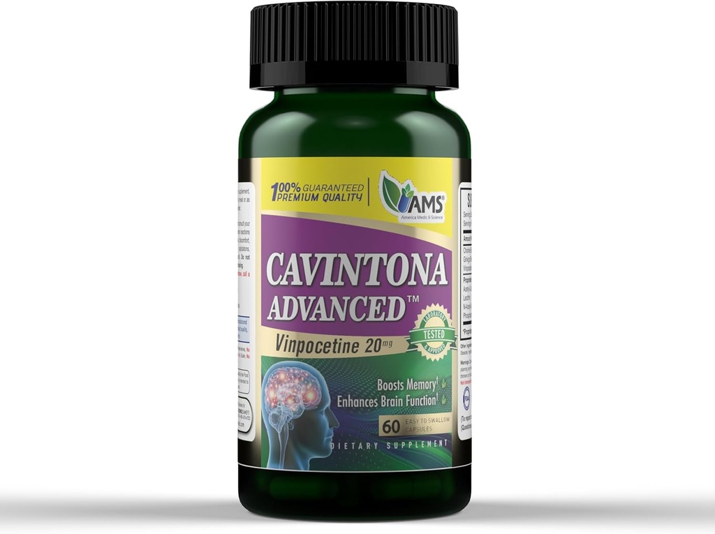 America Medic & Science Cavintona Advanced Supplement – Βινποκετίνη 20mg για Μνήμη, Ανάκληση & Εγκεφαλική Υγεία – Υποστηρίζει Γνωστική λειτουργία, Εστίαση, Διανοητική Καθαρότητα & Ροή αίματος – 60 κάψουλες