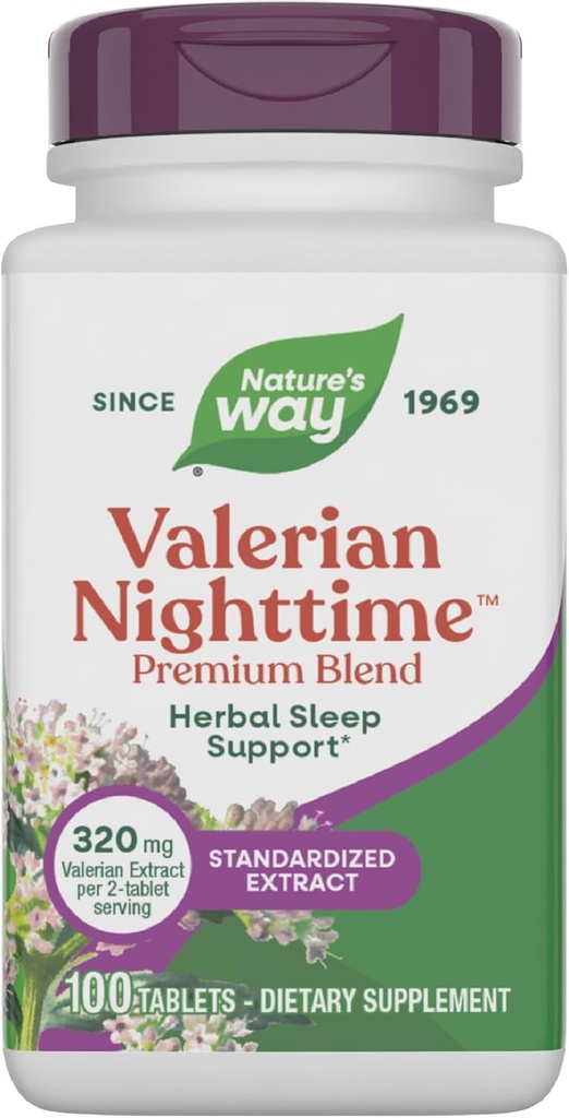 Nature's Way Valerian Nighttime, Herbal Sleep Aid*, 320 mg ανά υπηρεσία του εκχύλισμα Valerian, χωρίς γλουτένη, 100 δισκία